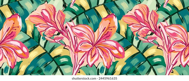 Summer floral pattern looking like watercolors, tropical pattern perfect for textiles and decoration