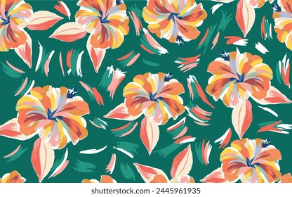 Summer floral pattern looking like unfinished watercolors, tropical pattern perfect for textiles and decoration