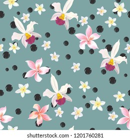 Summer floral pattern with tropical flowers. Botanical background.