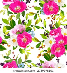 Summer floral pattern. Vector floral pattern with summer flowers. Suitable for paper, fabric, packaging, and interior design.