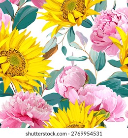 Summer floral pattern. Vector floral pattern with summer flowers. Suitable for paper, fabric, packaging, and interior design.