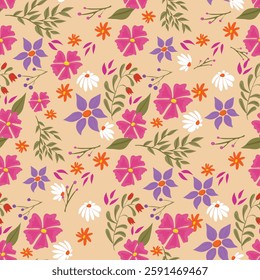 Summer Floral Pattern Vibrant in Pink and Purple Hues
