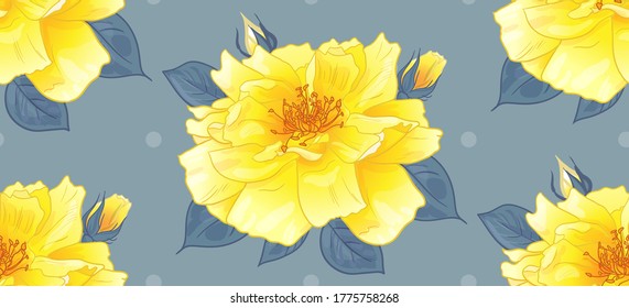 summer floral pattern with yellow roses for surface design as well as packaging and textile in vector