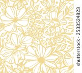 Summer floral print, flower pattern, seamless repeating hand drawn elegant vintage flower textile design