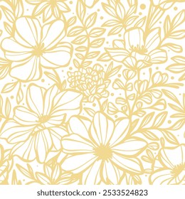 Summer floral print, flower pattern, seamless repeating hand drawn elegant vintage flower textile design