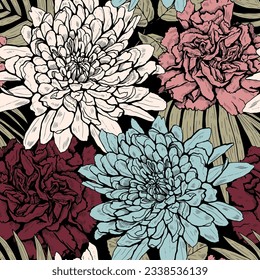 Summer floral seamless drawn pattern. Modern fashion graphic vector illustration for the background, fabric, wrapping paper, and wallpaper.	