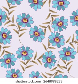 Patrón sin costuras floral de verano. Plantas de pradera en flor. Flores abstractas artísticas y hojas repetidas impresión. Vector dibujado ilustración botánica.