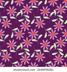 Summer floral seamless pattern. Blooming meadow plants. Artistic abstract flowers and leaves repeated print. Vector drawn botanical illustration.