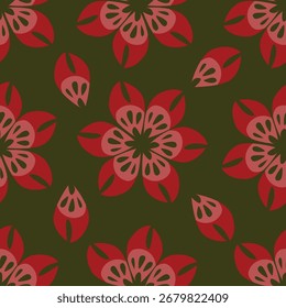 Summer floral seamless pattern. Blooming meadow plants. Artistic abstract flowers and leaves repeated print. Vector drawn botanical illustration.