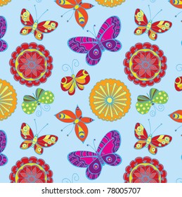 summer floral seamless pattern with butterfly