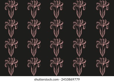 Summer Floral seamless pattern with doodle flowers on black background. Design spring banner with hatching Daisy. Vector illustration can used wallpaper, textile print