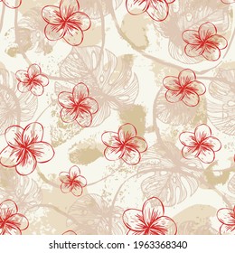 Summer floral seamless pattern. Hand drawn large flower buds. Flower silhouettes. Botanical background  garden texture.
