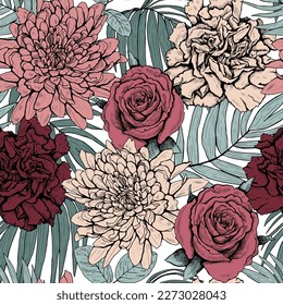 Summer floral seamless pattern. Modern graphic hand-drawn vector illustration for background, fabric, wrapping paper, and wallpaper.
