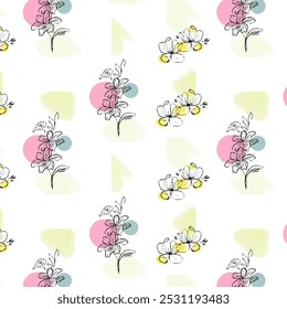 Summer floral seamless patterns set with colorful flowers.