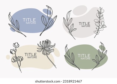 Summer floral set title nature design. Hand drawn vector design elements. Colour natural product icons and elements for food market, healthy life. Vector outline illustration