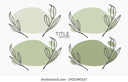Summer floral set title nature design. Vector design elements. Green natural product icons and elements for food market, healthy life. Vector outline illustration	
