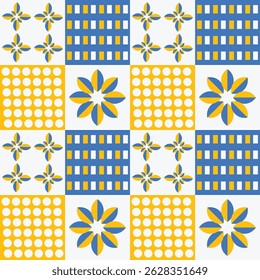 Summer Floral tile ornament seamless pattern vector cute traditional geometric print for wallpaper, textile design , repeat background .