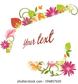 Summer floral vector background. colorful flowers on a beige background with white frame.