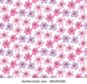 summer floral vector illustration in retro 60s style. abstract hand drawn flowers seamless pattern for fabric, wrapping paper.