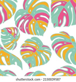 Summer Floral Vector Seamless Pattern with Tropic Palm Leaves. Exotic Modern Pint. Trendy Tropical Nature Background. Nature Inspired Design Good for Textile, Wallpaper, Covers, Posters, Banners.