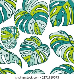 Summer Floral Vector Seamless Pattern with Tropic Palm Leaves. Miami Botanical Print. Trendy Tropical Nature Background. Nature Inspired Design Good for Textile, Wallpaper, Covers, Posters, Banners.