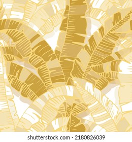 Summer Floral Vector Seamless Pattern with Tropic Palm Leaves. Exotic Modern Pint. Trendy Tropical Nature Background. Nature Inspired Design Good for Textile, Wallpaper, Covers, Posters, Banners.