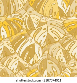 Summer Floral Vector Seamless Pattern with Tropic Palm Leaves. Miami Botanical Print. Trendy Tropical Nature Background. Nature Inspired Design Good for Textile, Wallpaper, Covers, Posters, Banners.