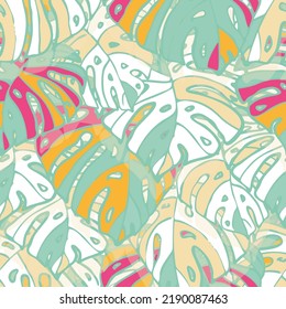 Summer Floral Vector Seamless Pattern With Tropic Palm Leaves. Exotic Modern Pint. Trendy Tropical Nature Background. Nature Inspired Design Good For Textile, Wallpaper, Covers, Posters, Banners.