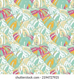 Summer Floral Vector Seamless Pattern With Tropic Palm Leaves. Exotic Modern Pint. Trendy Tropical Nature Background. Nature Inspired Design Good For Textile, Wallpaper, Covers, Posters, Banners.