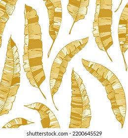 Summer Floral Vector Seamless Pattern with Tropic Palm Leaves. Exotic Modern Pint. Trendy Tropical Nature Background. Nature Inspired Design Good for Textile, Wallpaper, Covers, Posters, Banners.
