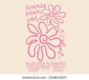 Summer floral vibes. Endless summer. Summer good vibes vector graphic design for apparel, stickers, posters, background and others. abstract flower artwork.