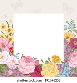 Summer floral vintage vector background. 