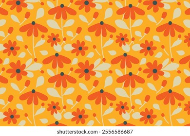 Summer floral yellow background abstract seamless repeat pattern