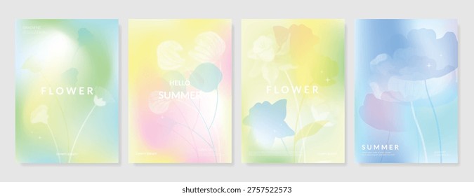 Summer Flower Abstract colorful gradient card background set. Minimalist poster with halftone elements for poster ads.