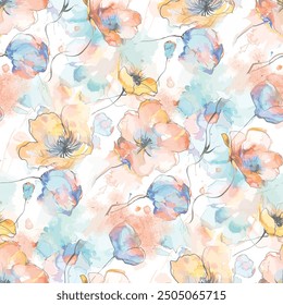 summer ,flower abstract,art textile design pattern  seamless repeats,watercolor effect,colors print digital