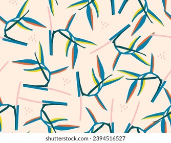 Summer flower bird of paradise Matisse botanical  inspired seamless Pattern , Vector illustrations Design for fashion , fabric, textile, wallpaper , wrapping and all prints 