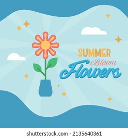 Flor de verano flor plana diversión hipster ilustración vectorial