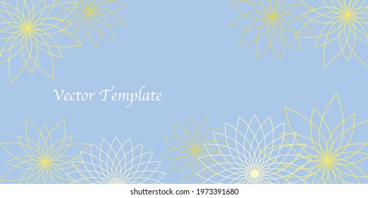 Summer flower with blue color based illustration for web, banner, background, wallpaper and design. Horizontal summer flower graphic. Vector illustration.