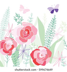 Summer flower composition with delicate light flowers. Vector illustration.