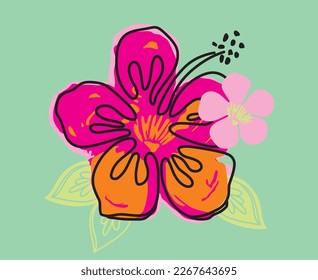 Summer flower design for girls. Hawaiian print
