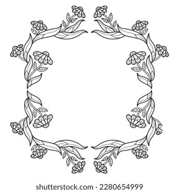 Summer flower frame hand drawn for adult coloring book