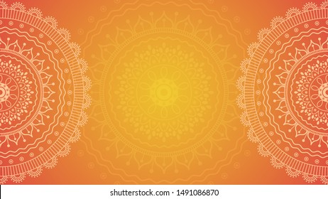 Summer Flower mandala on orange background. Festive folk floral illustration with place for text