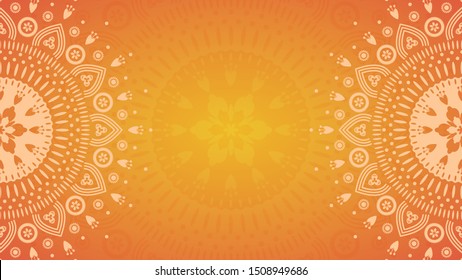 Summer Flower mandala on orange background. Festive folk floral illustration with place for text