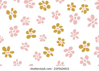 Summer flower seamless pattern vector fabric print design. Rustic floral wallpaper. Little flower blossom background illustration. Wildflower abstract ornament. Modern style romantic sketch.