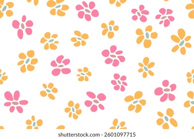 Summer flower seamless pattern vector fabric print design. Rustic floral wallpaper. Small flower blossom background illustration. Wildflower bloom ornament. Easter background.