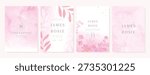 Summer Flower Wedding Invitation set, floral invite thank you, rsvp modern card Design in pink leaf greenery  branches with water color texture background. 
