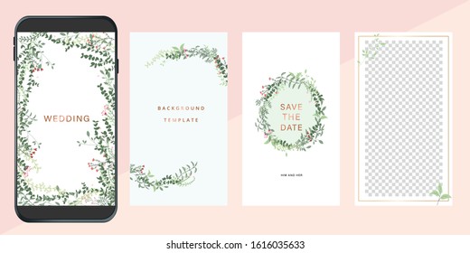 Summer Flower Wedding Invitation set, floral invite thank you, rsvp modern card Design in red flower with leaf greenery  branches background decorative Vector elegant rustic support mobile template