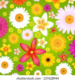 Summer Flowers Background With Gradient Mesh, Vector Illustration