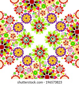 Summer flowers background, made of acrylic, watercolor, handmade, from original canvas art. Grunge paint texture with brush stroke effect. 3d shadows. Vector.