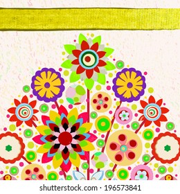 Summer flowers background, made of acrylic, watercolor, handmade, from original canvas art. Grunge paint texture with brush stroke effect. 3d shadows. Vector.